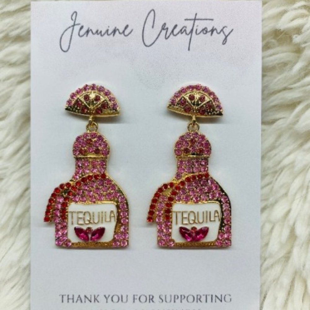 Pink Tequila Bottle Earrings, Party Earrings, Girls Night Out
